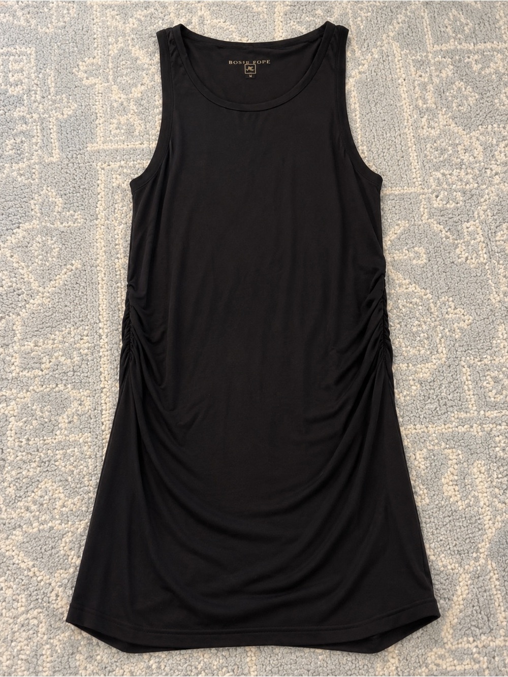 Rosie Pope Black Sleeveless Side-Ruched Midi Dress